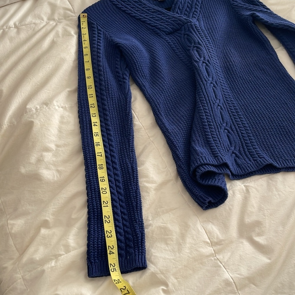 Nautica Women’s Blue V Neck Cotton Knit Cable Sweater - Picture 6 of 13